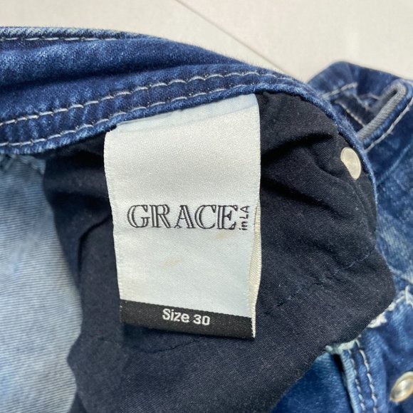 Grace in LA Women's Flared Denim Jeans Dark Washed - Size 30 - Picture 4 of 7